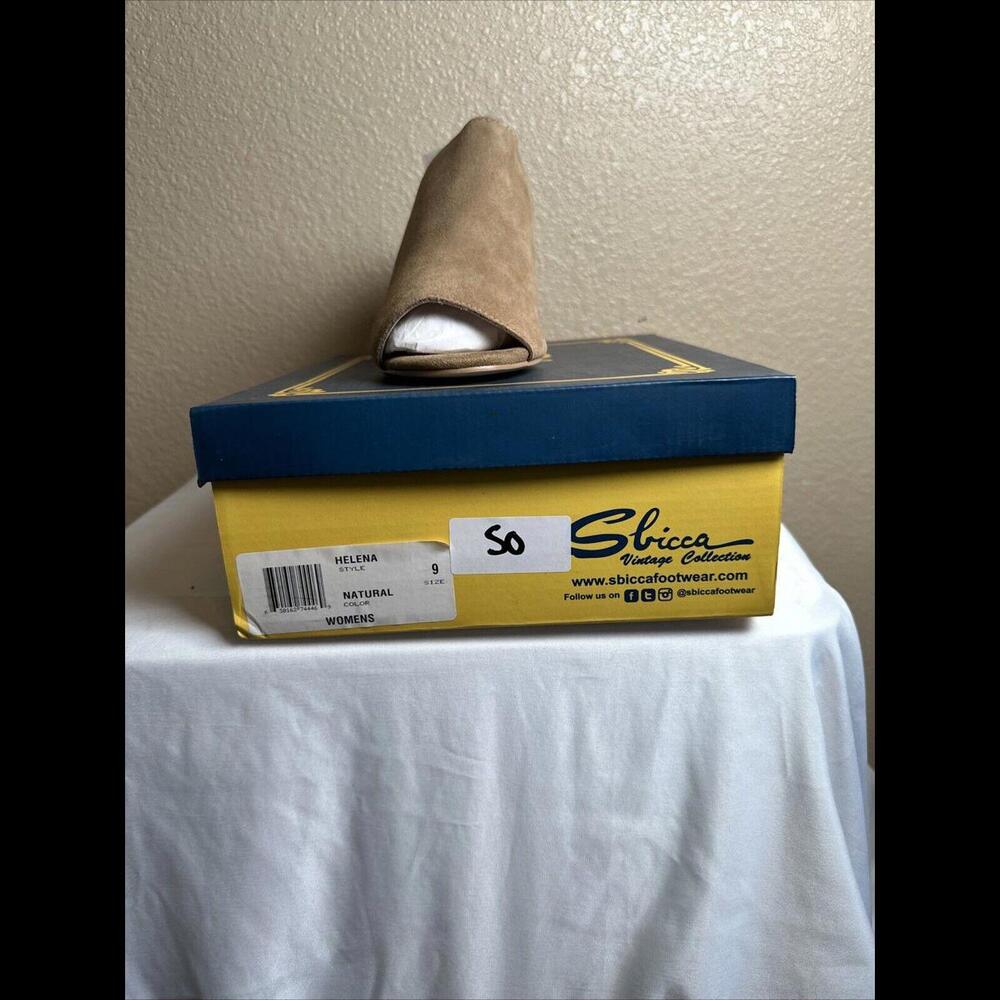 Sbicca Vintage‎ Coll Helena Women Suede HEELED SANDAL  Sz 8 Natural NIB